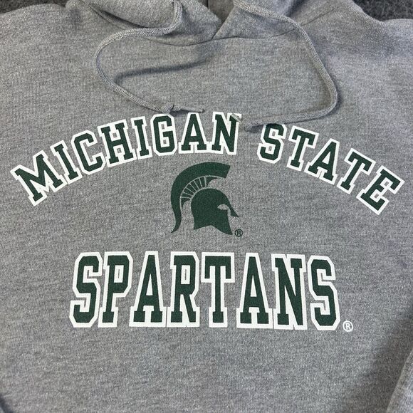 Michigan State Spartans Russell Athletic Men’s Large Gray Essential Hoodie Y2K - Picture 7 of 8
